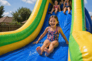 Girl sliding in water slide rental in Hernando MS